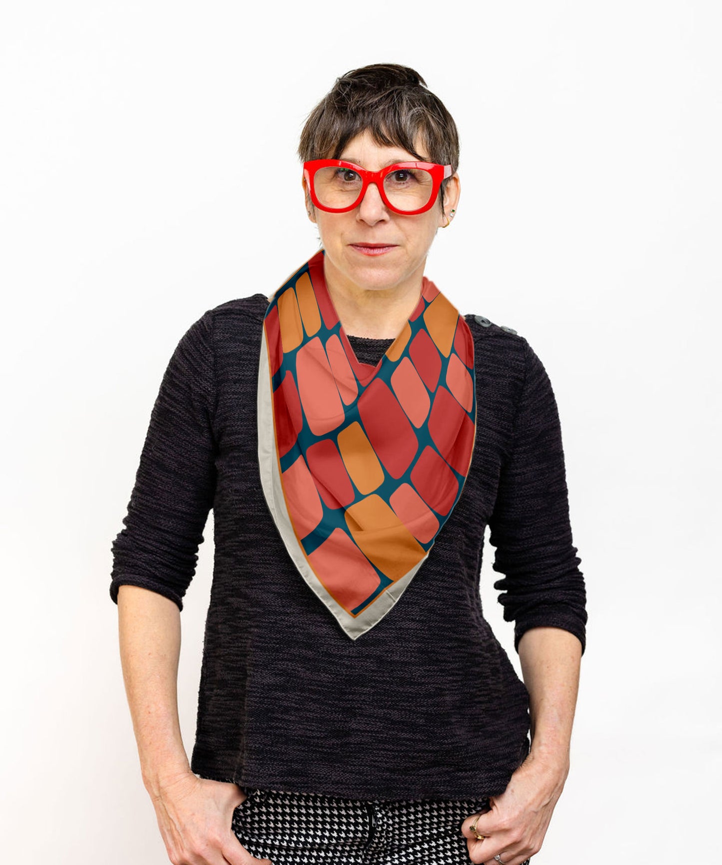 Mid century Abstract Shapes in blue and red