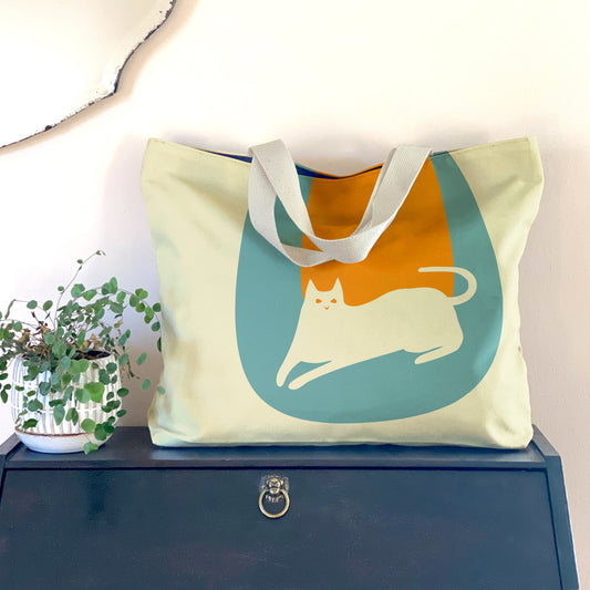 Blue Cat Oversized Canvas Bag