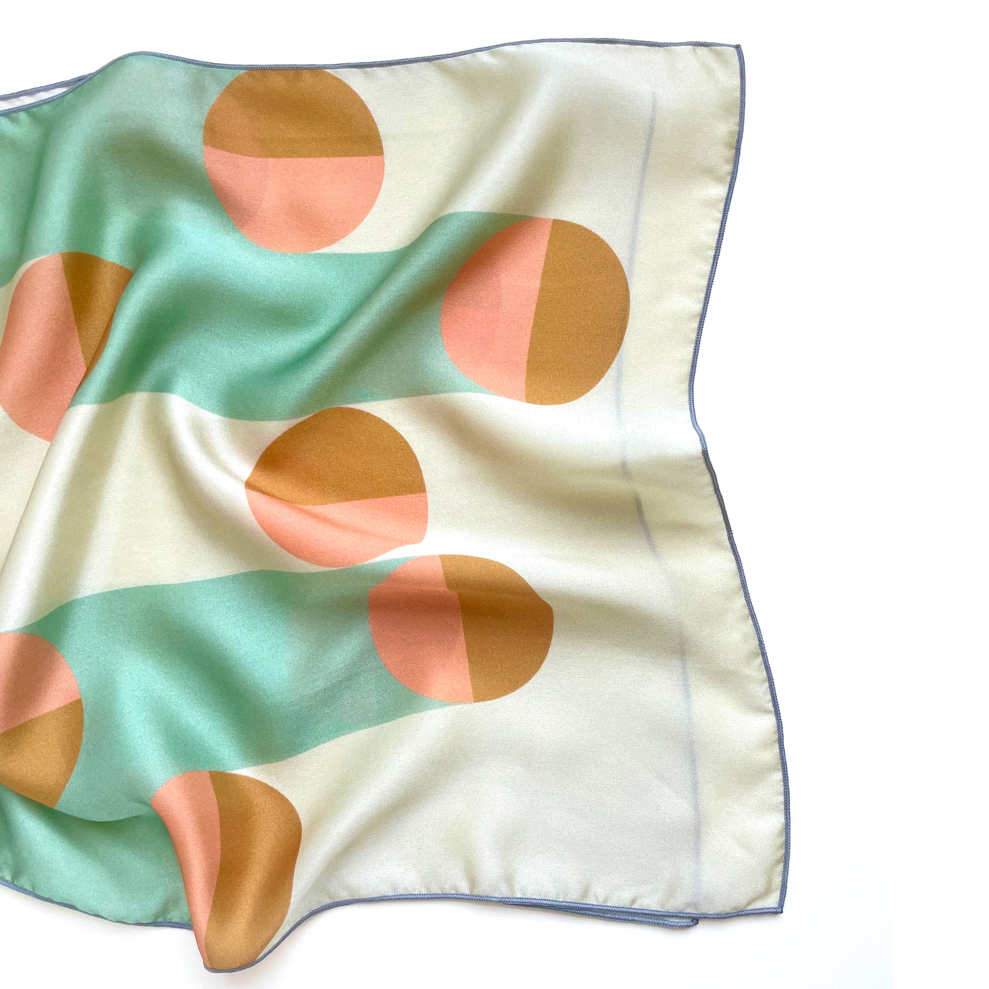 If Art Deco and Mod had a love child it would probably look like this. Stunning long 100% silk scarf in rich pink, grey, and gold. Wear it as a neckerchief or hair wrap