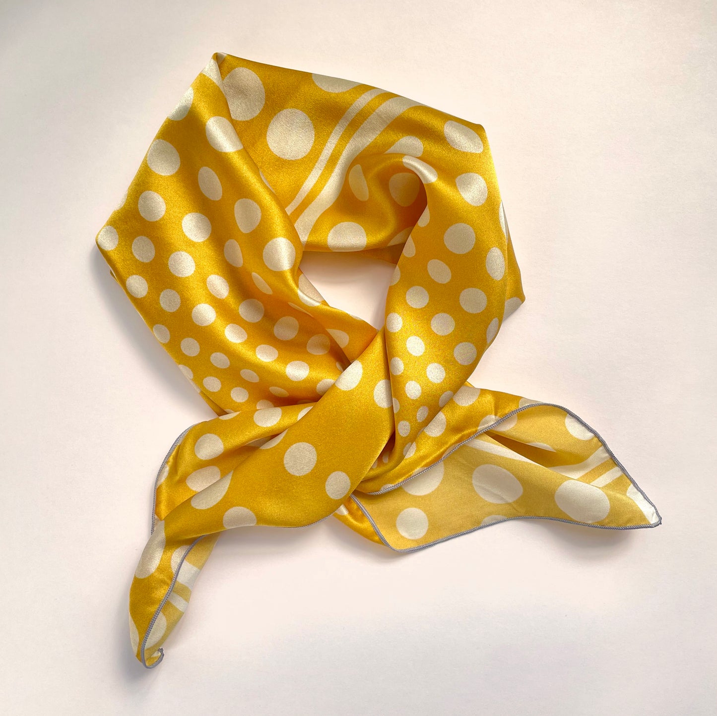 Vitamin D - yellow square silk scarf with geometric polka dot pattern