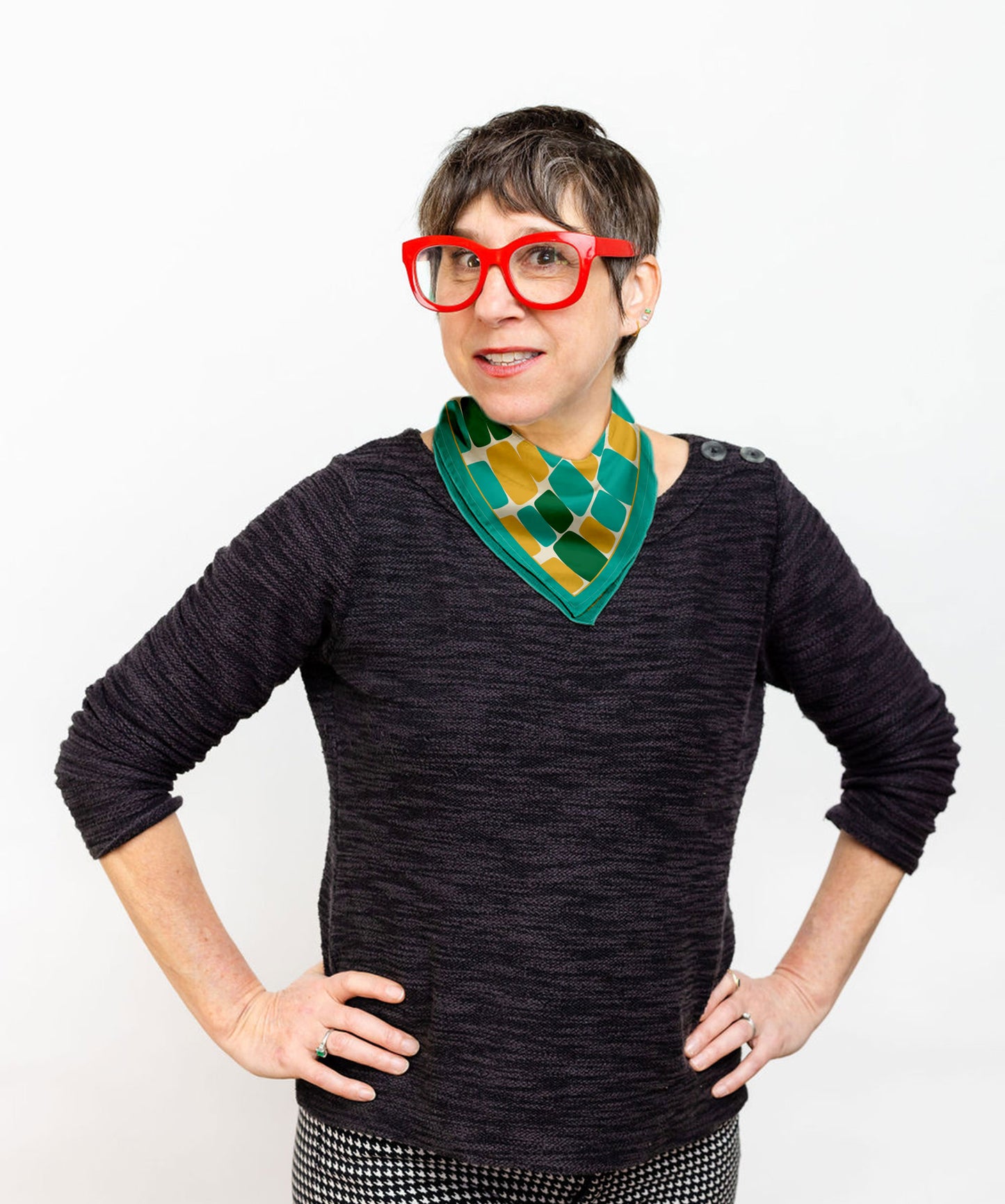 Aqua retro organic shapes square scarf