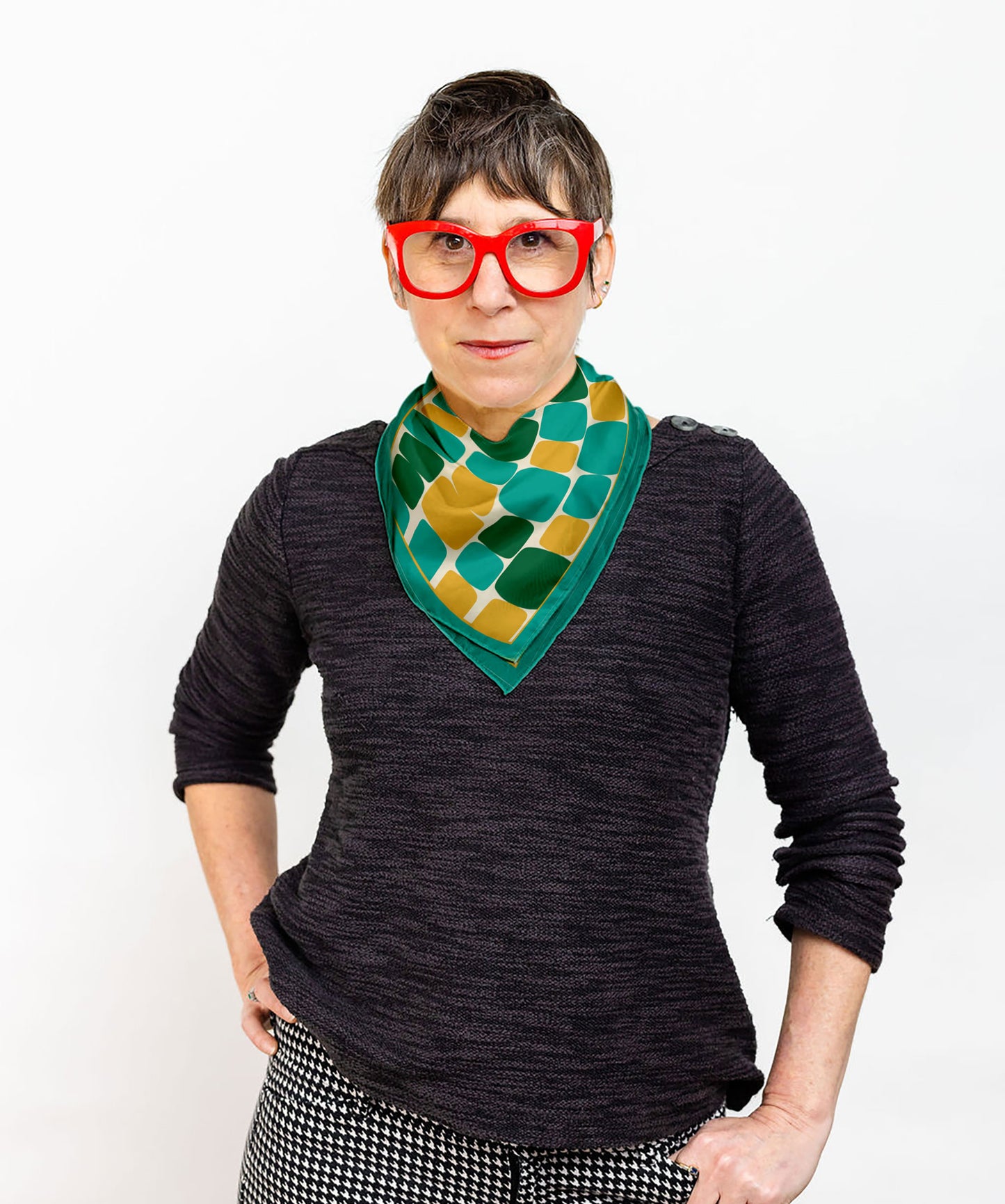 Aqua retro organic shapes square scarf