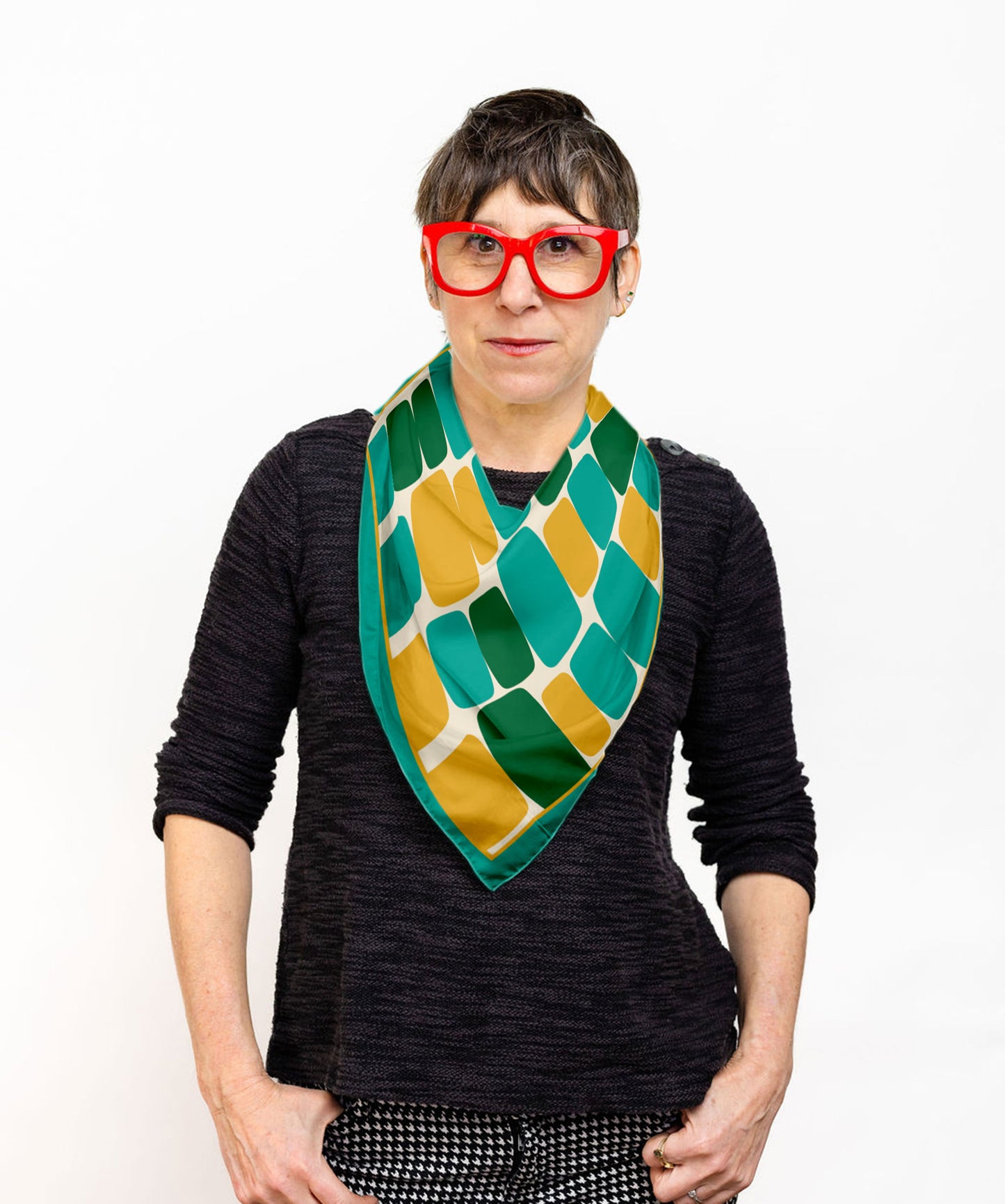 Aqua retro organic shapes square scarf