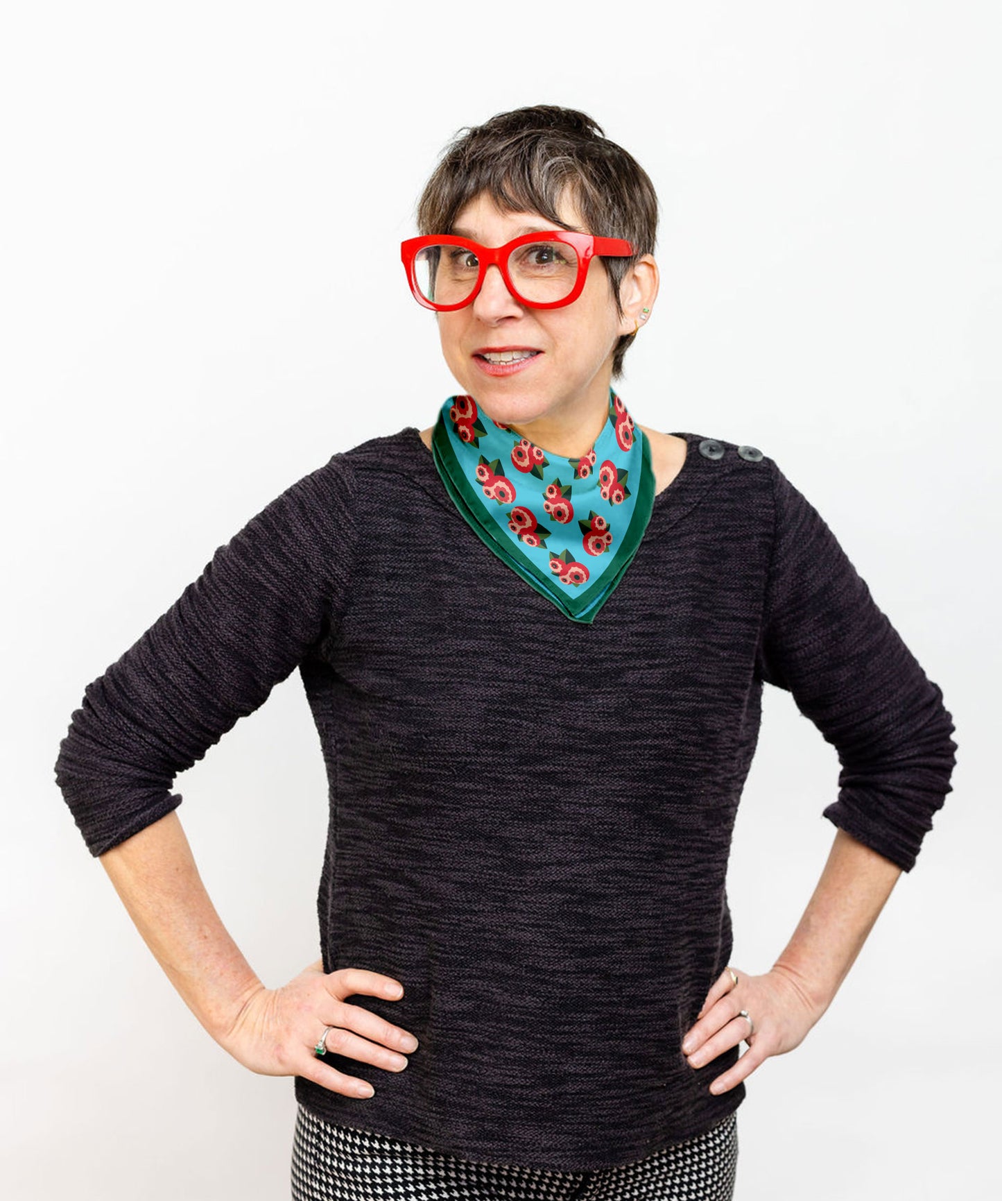 Deco Flowers  square silk scarf in aqua and pink