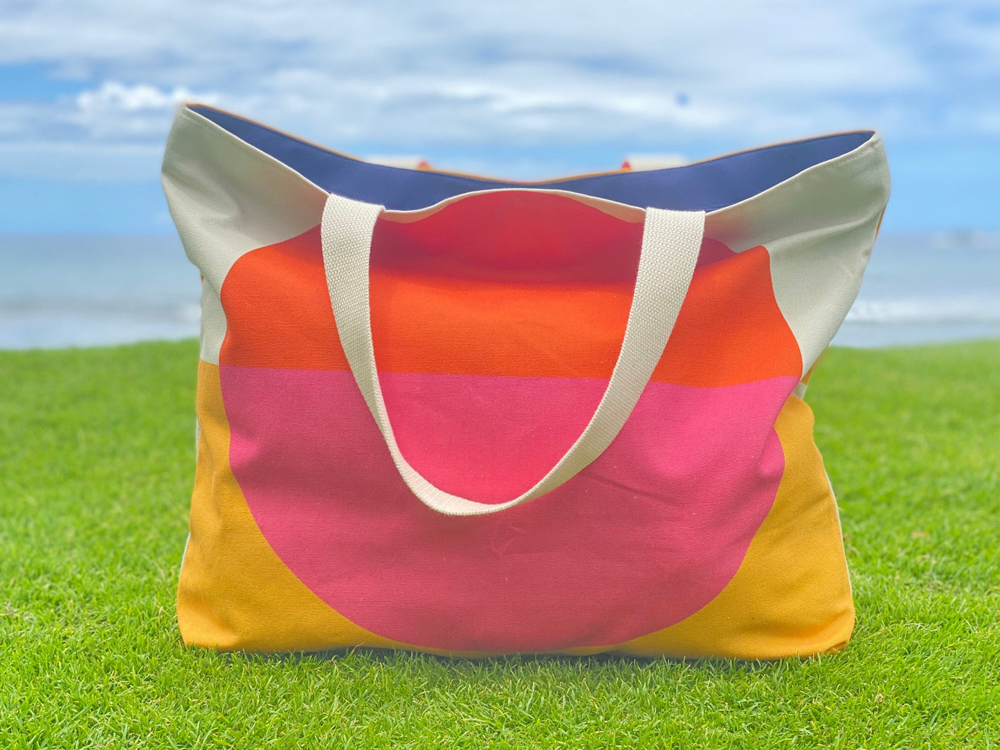 oversized colorful canvas beach bag