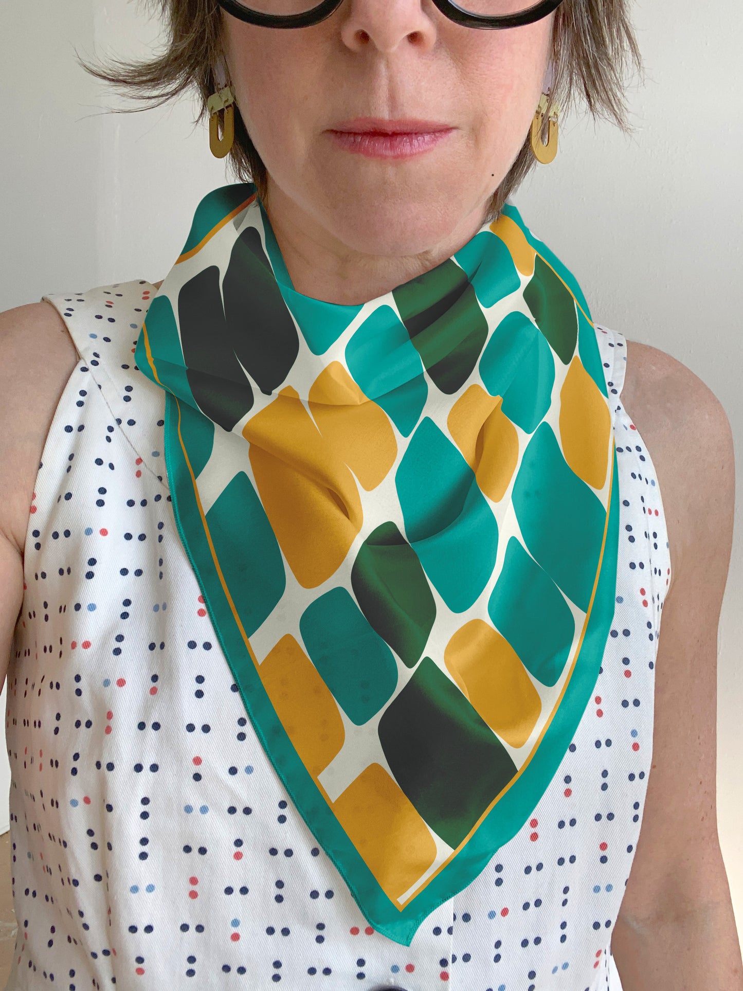 Aqua retro organic shapes square scarf