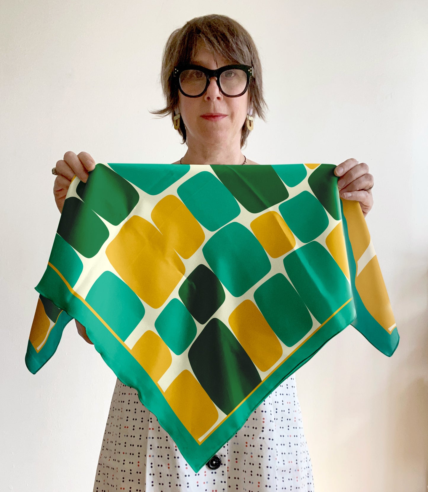 Aqua retro organic shapes square scarf