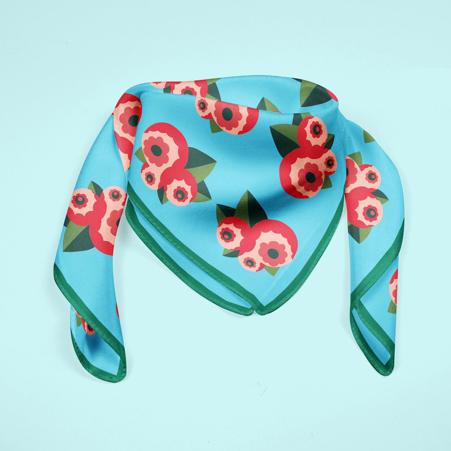 Deco Flowers  square silk scarf in aqua and pink