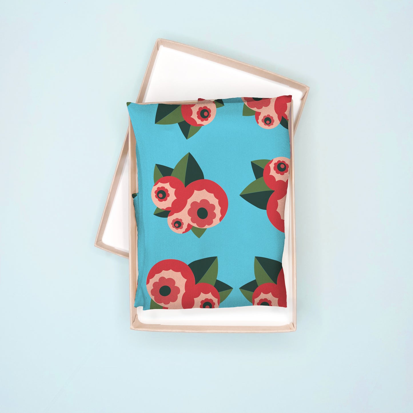 Deco Flowers  square silk scarf in aqua and pink