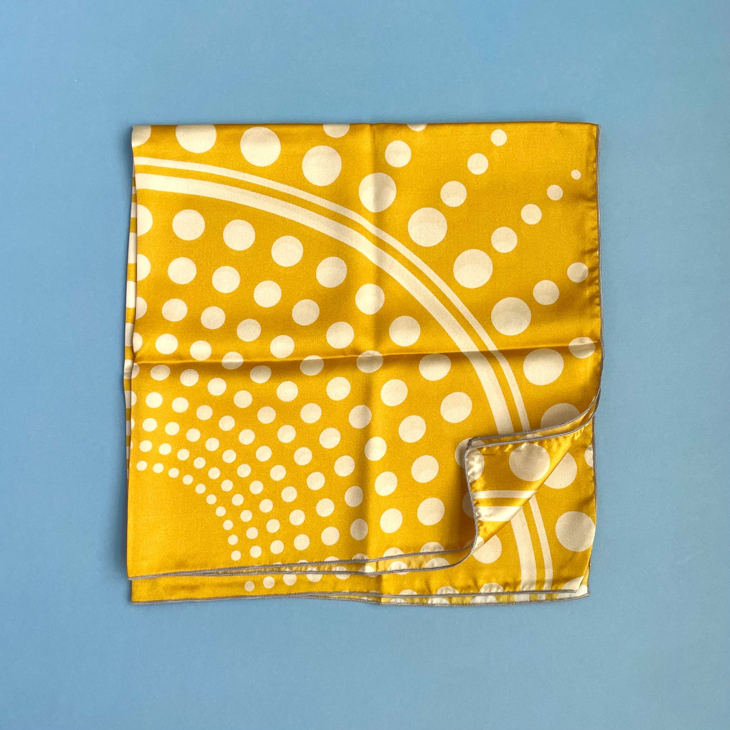 Vitamin D - yellow square silk scarf with geometric polka dot pattern