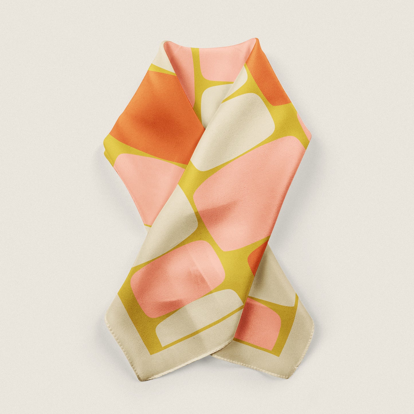 Mid century Peach abstract shapes square scarf