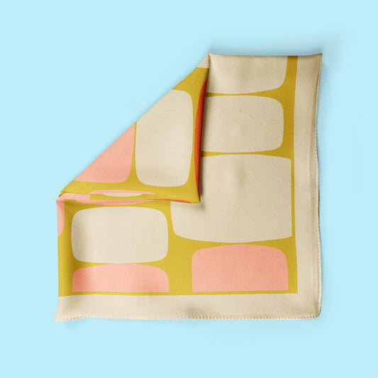 Mid century Peach abstract shapes square scarf