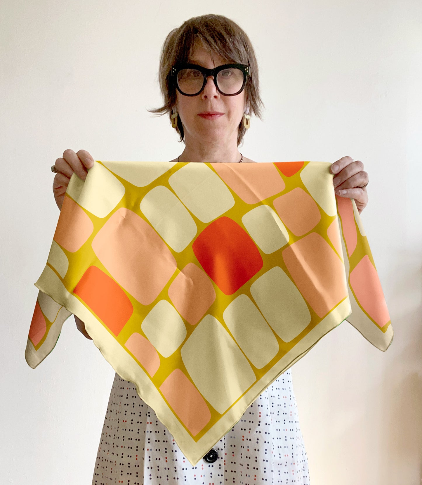 Mid century Peach abstract shapes square scarf