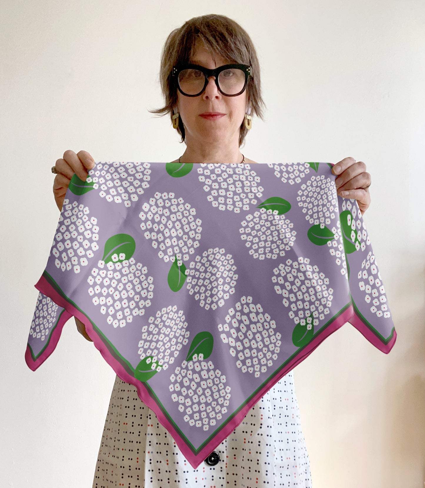 Hydrangea square silk scarf