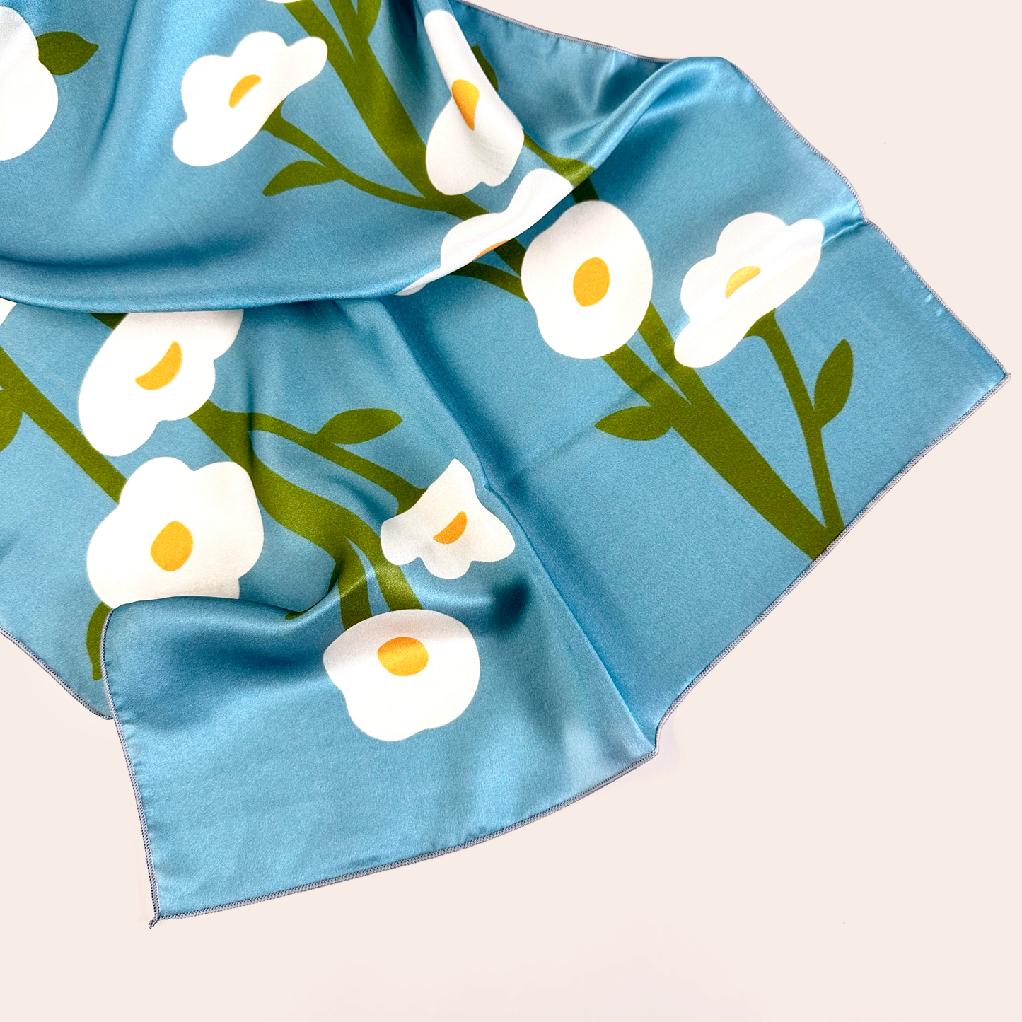 Chorus long scarf, blue with white poppies