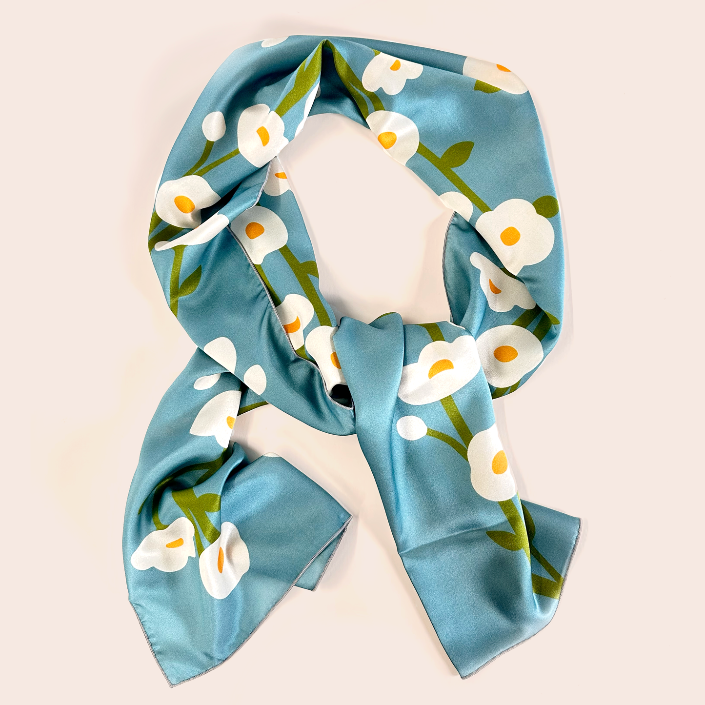 Chorus long scarf, blue with white poppies