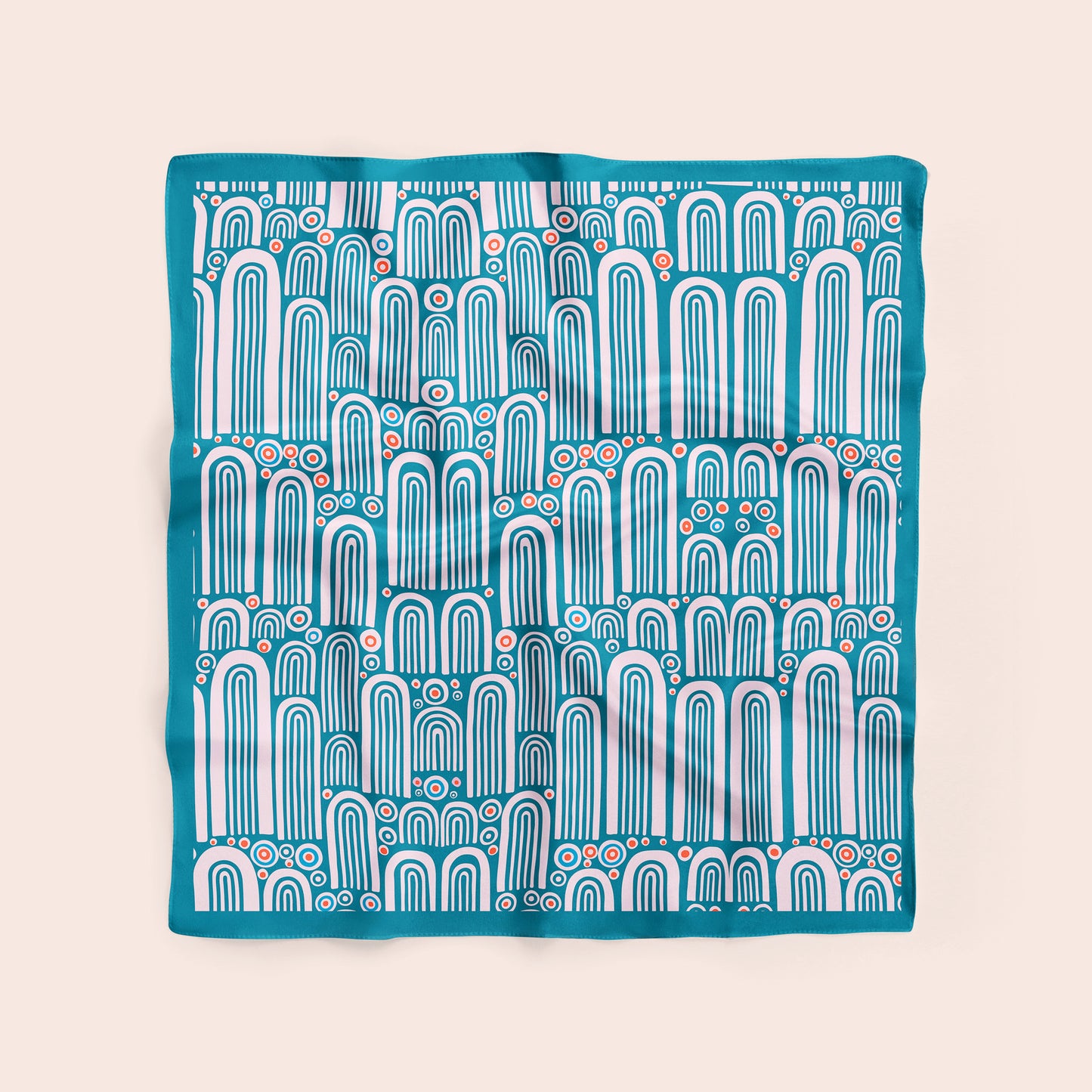 Tides - teal silk scarf with organic waves and rainbows