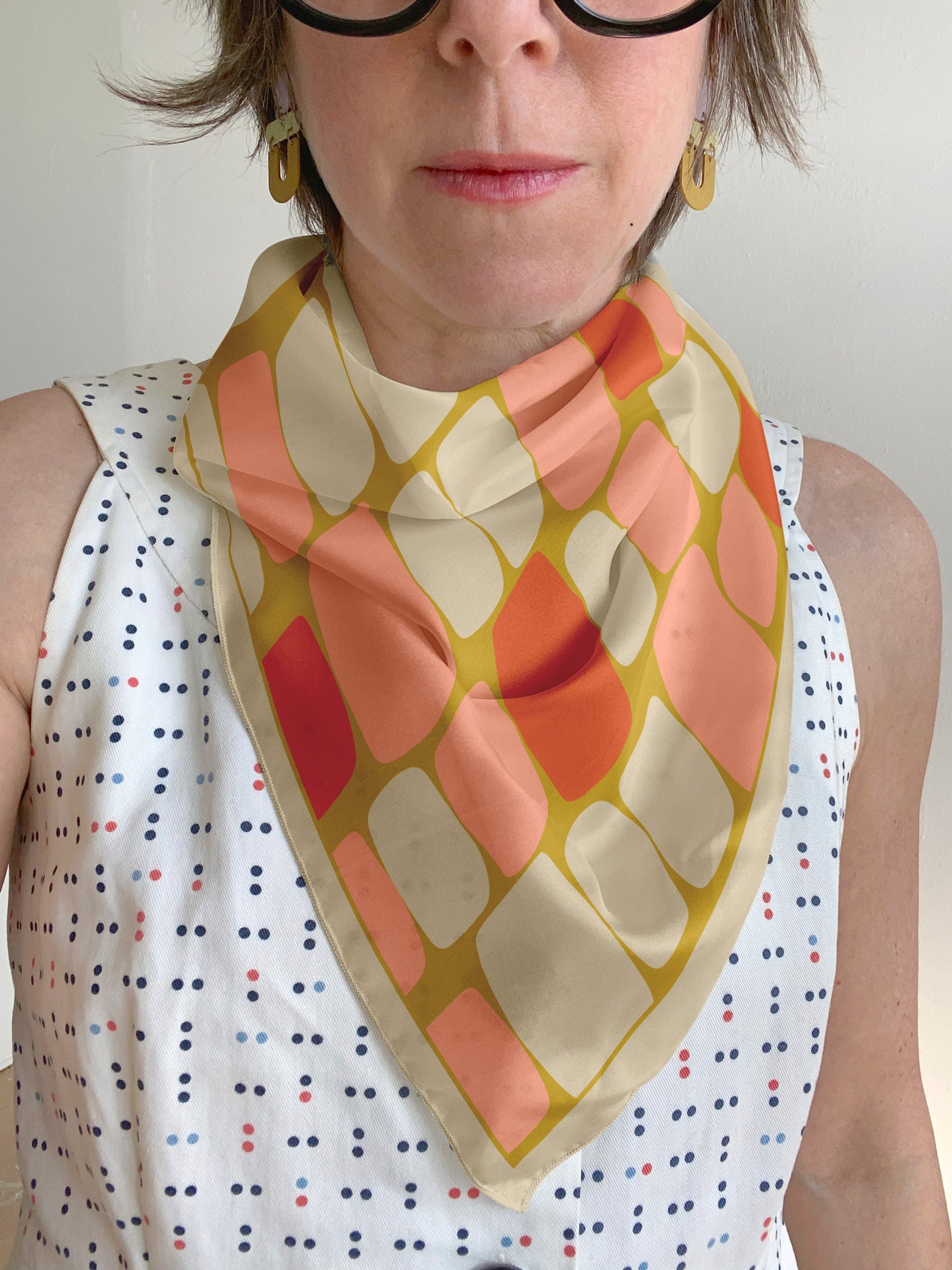 Mid century Peach abstract shapes square scarf
