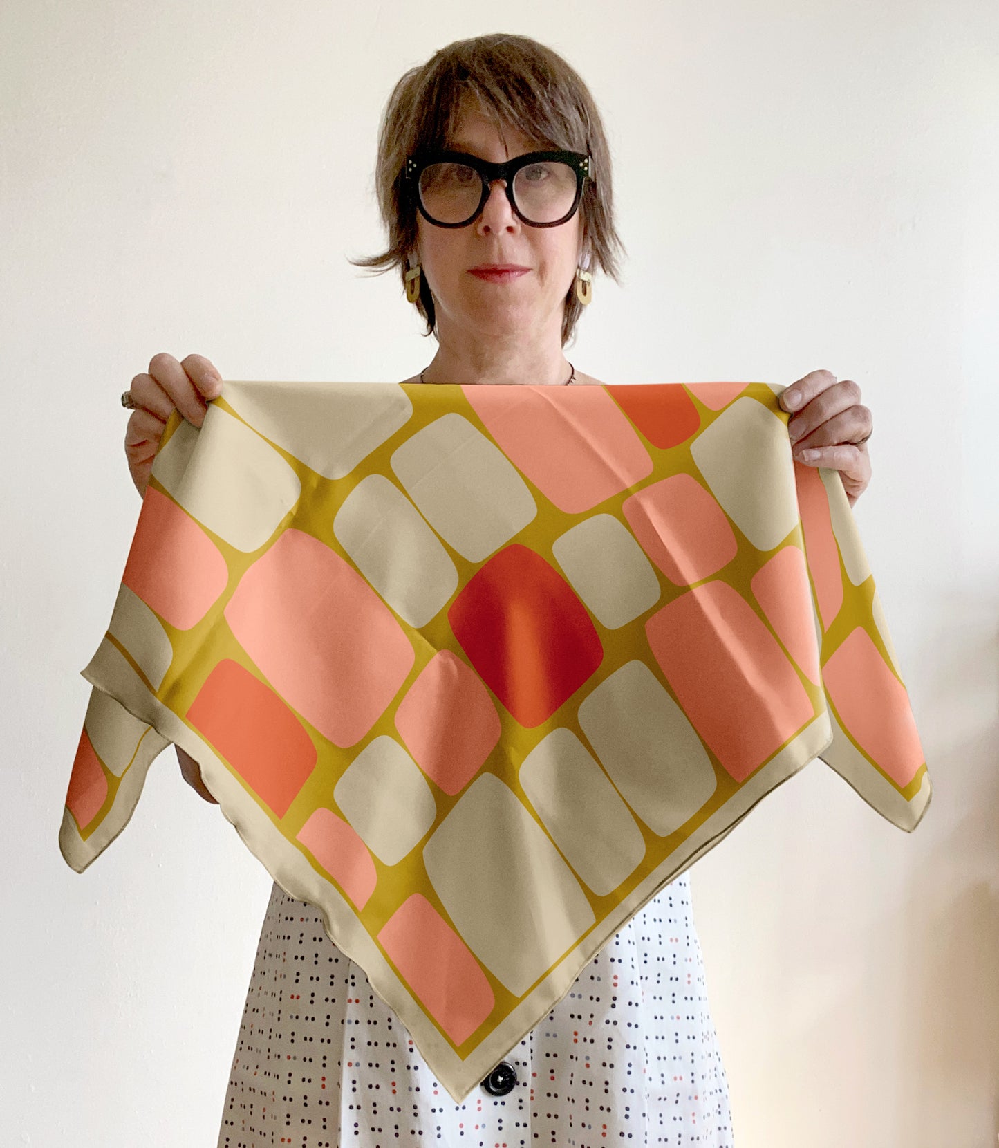 Mid century Peach abstract shapes square scarf