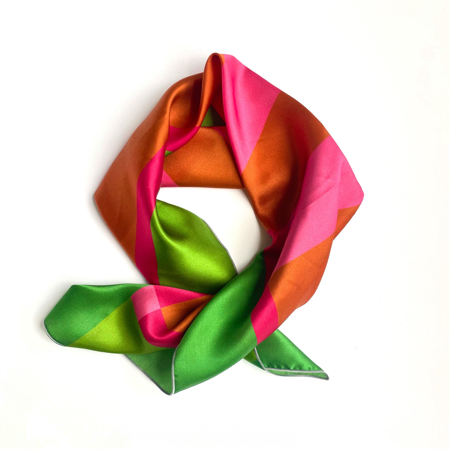Picnic - color block silk charmeuse scarf in pink and green