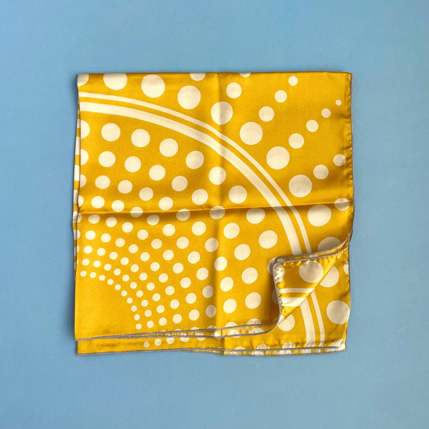 Vitamin D -  yellow square silk scarf with geometric polka dot pattern